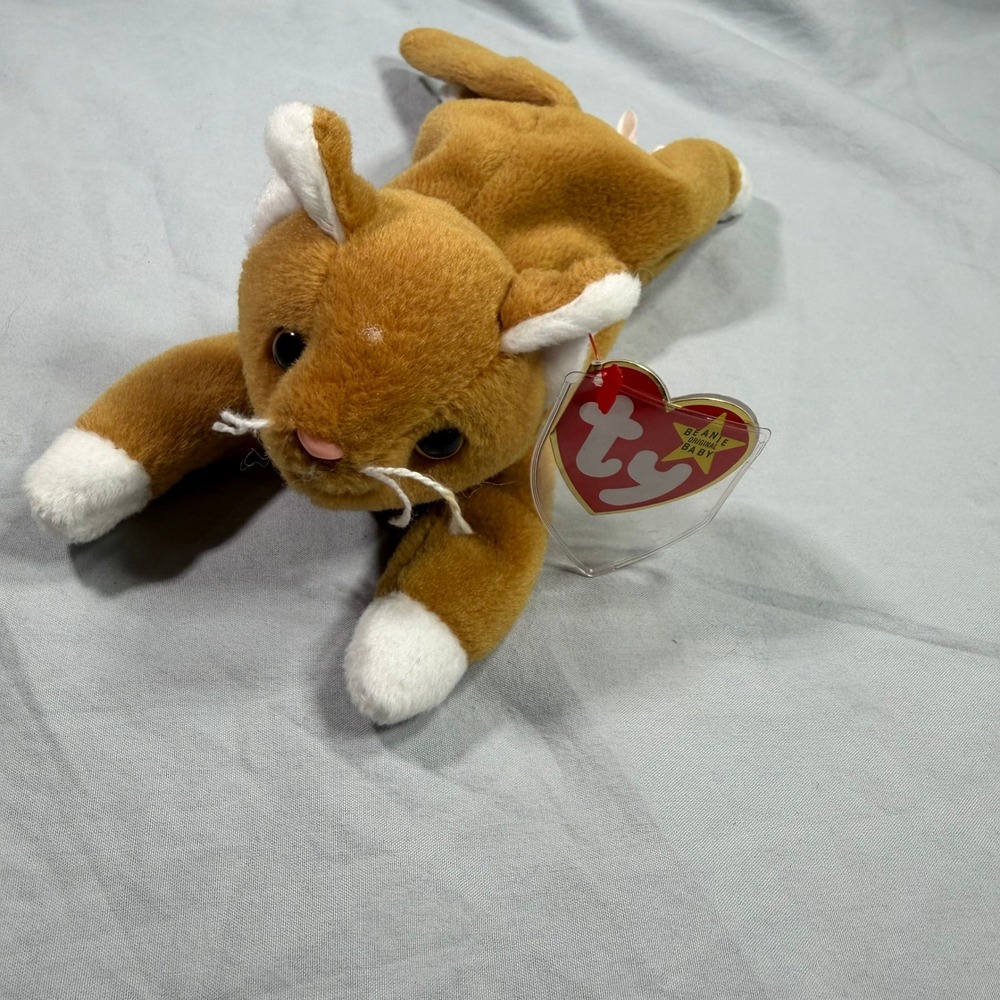 Ty Beanie Baby Nip Cat Brown White Tag 1993 white socks, tags‎ attached